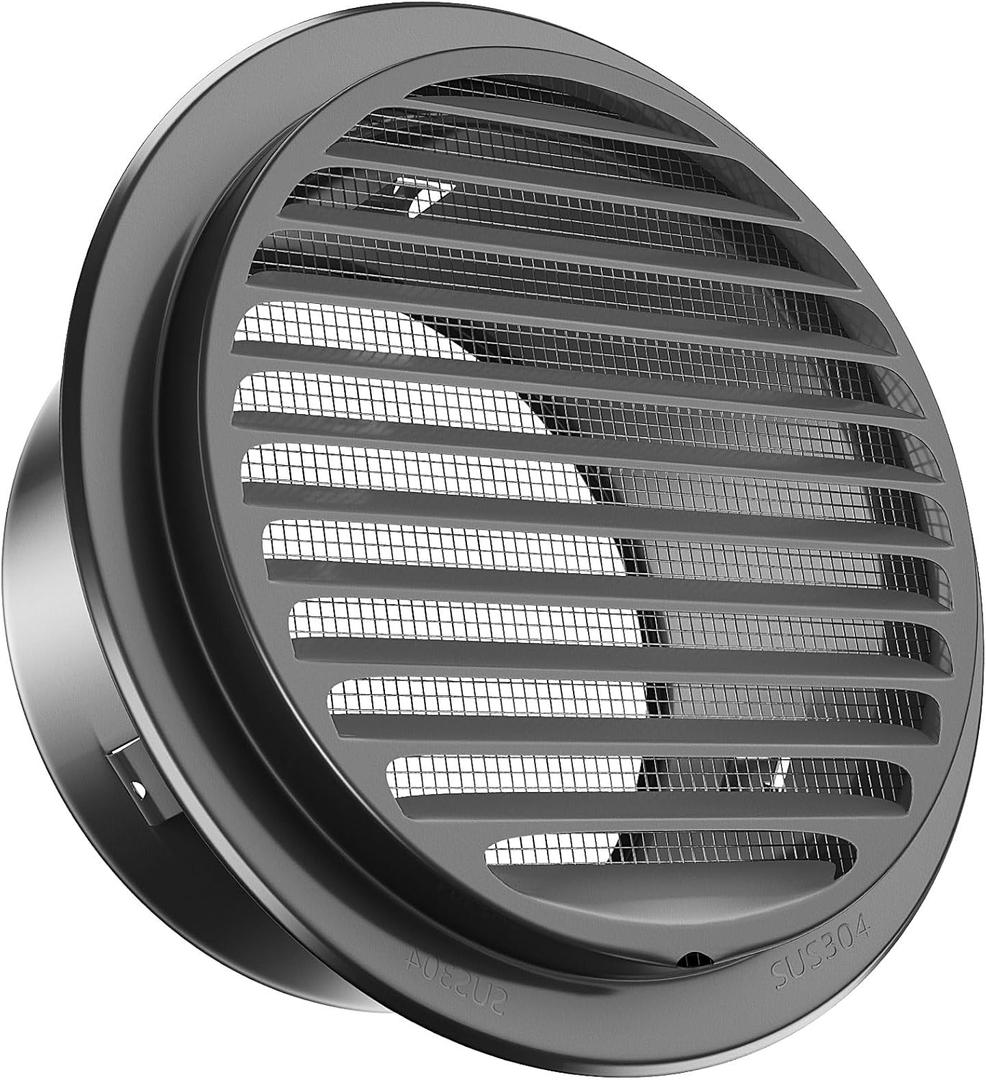 4 inch Thickened 304 Stainless Steel Ventilation Cover, Louvered Grille Cover, Anti -Mosquito nets Inside Best for Kitchens, Offices, Restrooms Ventilated Covers (4 inch New Black)