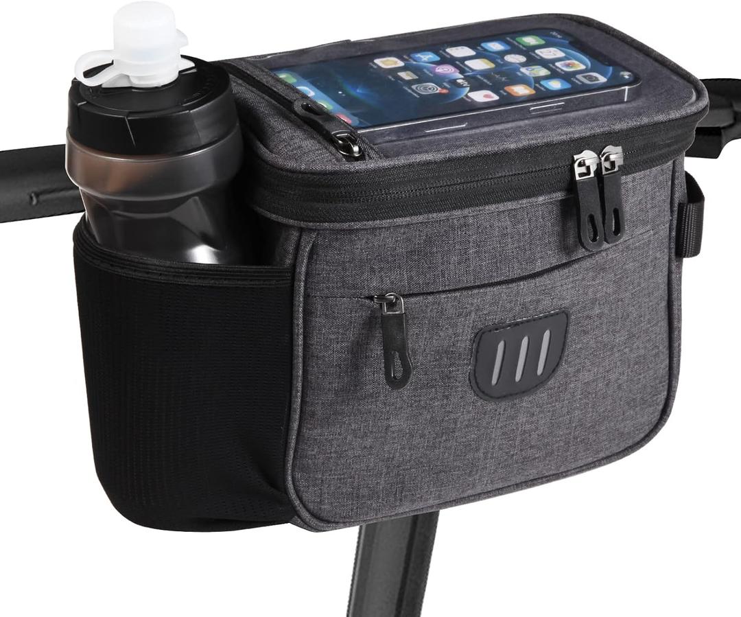 Bike Handlebar Bag, Large Bicycle Front Storage Pouch Bag, 6.5 inch Transparent Pouch with Shoulder Strap