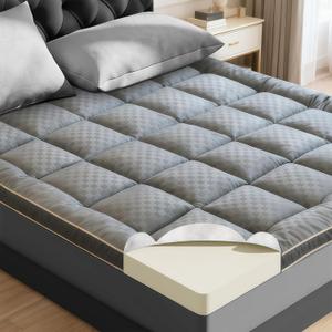 3 Inch Memory Foam Mattress Topper Queen Size Breathable Filled Soft Fluffy Supportive for Back Pain Relief, Bed Mattress Pad Pillow Topper with Extra Thick Padded Protector for 8"-21" Deep Pocket