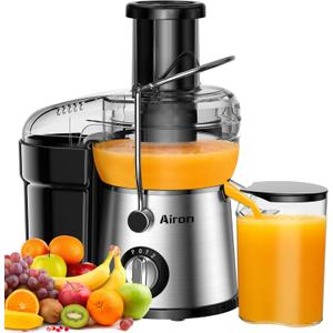 Juicer Machine, Airon Centrifugal Juicer Extractor, Max Power 800W, 3" Wide Feed Chute for Fruit Vegetable, Juice Maker with 3-Speed Setting, High Juice Yield, Easy to Clean, Stainless Steel, BPA Free