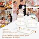 Lzerking 13pcs Dessert Table Display Set, 6 3-Tiered Cupcake Stands (3round & 3square) with 4 Trays & 3 Tongs, White Gold Plastic for Wedding, Tea Party, Baby Shower Decor, Birthday Party Decoration