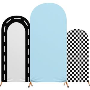 Mindsoft Fast Party Arch Backdrop Cover Set of 3 Racing Theme Arch Covers Spandex Stretch Backdrop Stand 4ft, 5ft, 6ft for Wedding Birthday Banquet Ceremony Decoration(Blue)