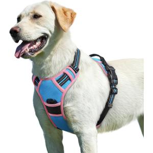 Eagloo Dog Harness for Large Dogs, No Pull Service Vest with Reflective Strips and Control Handle, Adjustable and Comfortable for Walking, No Choke Pet Harness with 2 Metal Rings, Pink & Blue, L