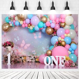 First Birthday Backdrop for Girl - Baby Girl 1st Birthday Cake Smash Decorations Photo Backdrop for 1 Year Old Baby Shower Photo Shoot Props,Vinyl,7x5ft