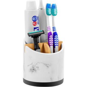 VITVITI Toothbrush Holders for Bathrooms, 3 Slots Toothpaste Holder Storage, Marble Look Bathroom Organizer Countertop for Sink/Vanity/Makeup, Round Bath Room Accessories, White Resin with Bamboo VITVITI Toothbrush Holders for Bathrooms, 3 Slots Toothpaste Holder Storage, Marble Look Bathroom Organizer Countertop for Sink/Vanity/Makeup, Round Bath Room Accessories, White Resin with Bamboo