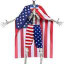 3 Pcs 12 Foot Skeleton 4th of July Outfit, USA Flag Skeleton Costume with Shorts, Tie and Banner for Independence Day Outdoor Garden Lawn Patriotic Party Decor