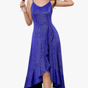 DRESSTELLS Women's Sparkly Cocktail Dresses, 2025 Sleeveless Hi Lo Wedding Guest Bridesmaid Spring Party Aline Midi Dress Glitter Royal Blue L