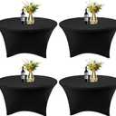 4 Pack 5FT Round Spandex Tablecloth 60 Inch Black Stretchable Table Cover Washable Wrinkle Resistant Fitted Stretch Table Cover for Party, Wedding, Birthday, Banquet Bar Events