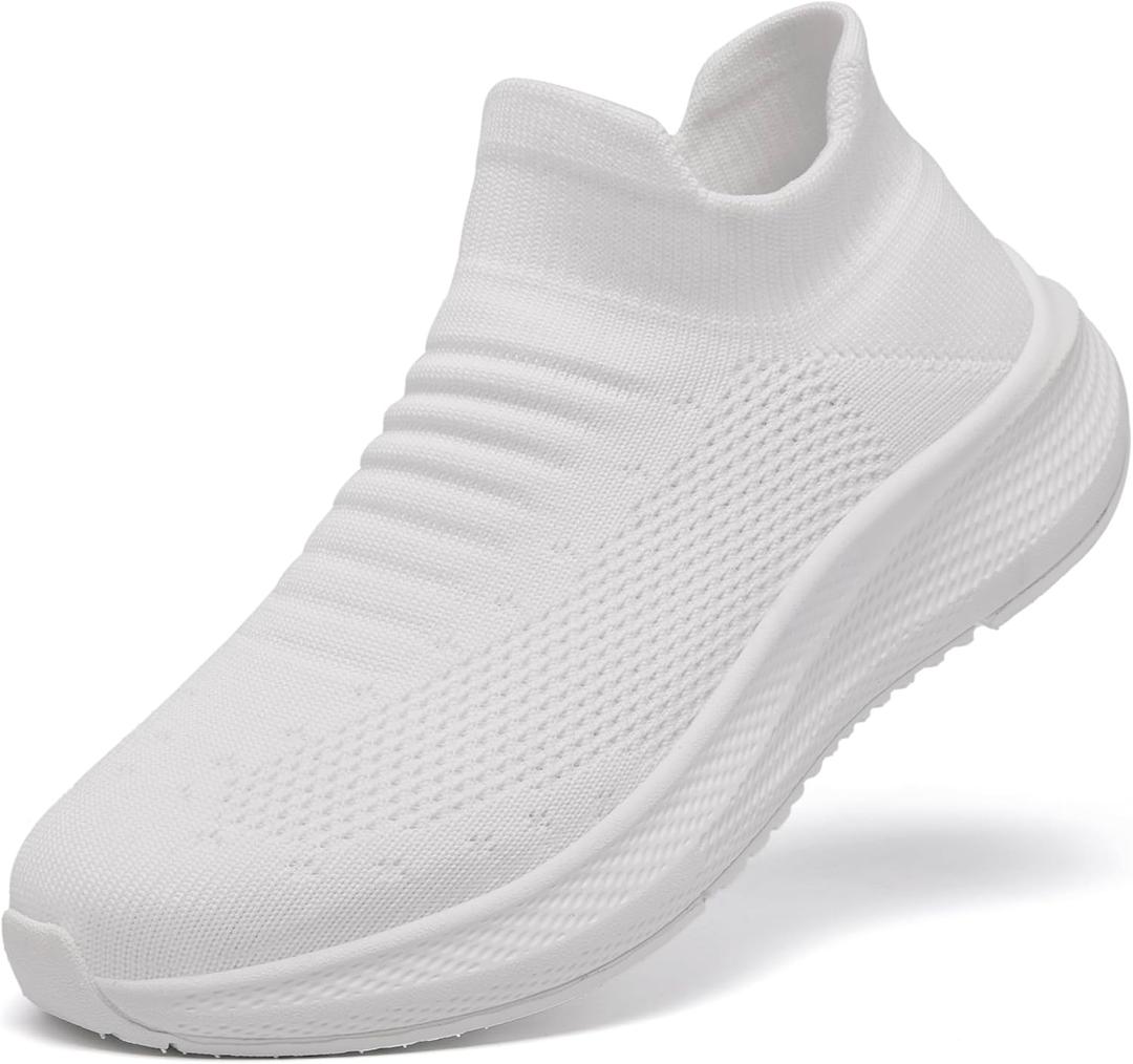 SHULOOK Womens Slip on Walking Shoes Comfort Lightweight Breathable Sock Shoe Non-Slip Mesh Casual Fashion Tennis Running Sneakers (7.5, White)