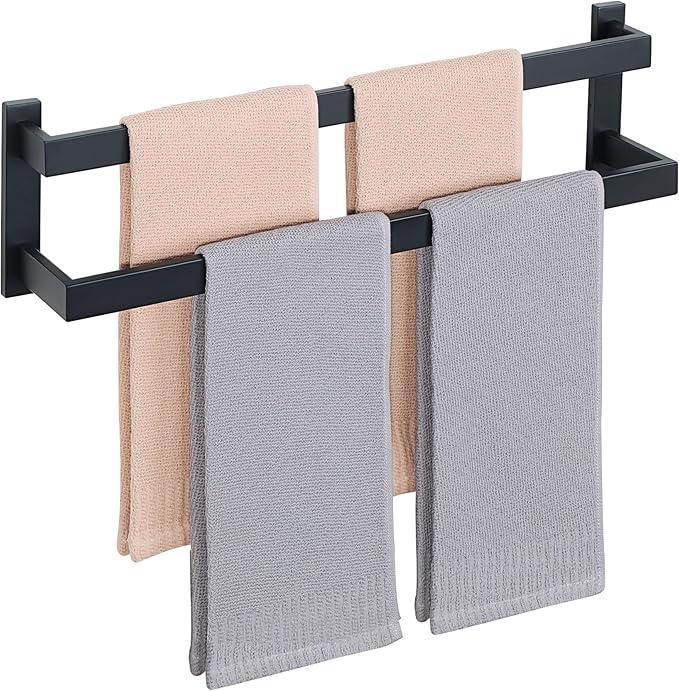 Alise Double Towel Bars for Bathroom Wall Mount,Double Towel Racks for Bathroom Towel Holder Black,SUS304 Stainless Steel Towel Rail Towel Hanger for Bathroom 23.6 Inch, Matte Black