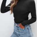 Anbech Womens Long Sleeve Turtleneck Sweater 2025 Cable Knit Lightweight Fitted Pullover Tops S-XL (Black, S)