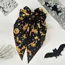 2 x Halloween Black Hair Bow Clips Halloween Pumpkin Hair Accessories Long Tail Bows Big Hair Clips Gold Witch Pumpkin Design Hair Barrettes Fall Hallowee Hairstyle Decorations for Women Girls, 1Pcs