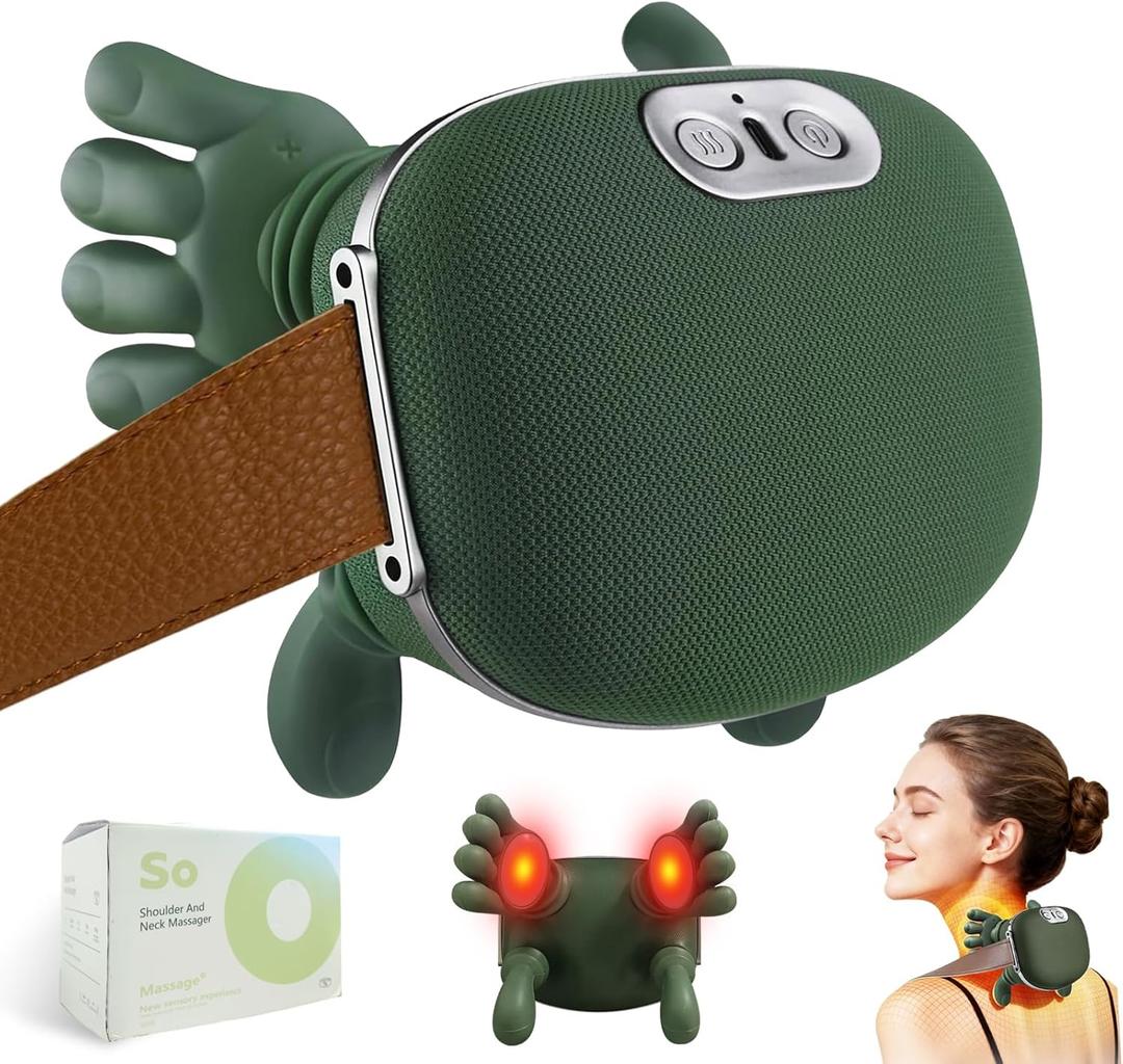 Shoulder and Neck Massager, Bionic Heated Massager, Neck Massager with Fingers, 4D Kneading Massage for Home and Travel (Mesh Green)