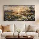 Large Framed Vintage Sunset Landscape Wall Art for Living Room, 60x30 Inch, 28.5"L x 57"W