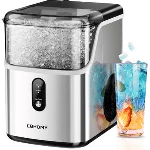 EUHOMY Nugget Ice Maker Countertop, Ready in 7 Mins, 34Lbs/24H Pebble Ice Maker Machine, Self-Cleaning Countertop Sonic Ice Makers with Ice Scoop&Basket, Pellet Ice Maker for Home, Stainless Steel