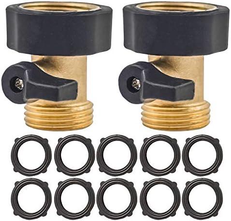 Hourleey Garden Hose Shut Off Valve, 2 Pack Heavy Duty 3/4 Inch Solid Garden Hose Shut Off Valve with 3 Extra Rubber Washers (Black)