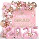 Graduation Decorations Class of 2025: Pink and Gold Graduation Balloons Arch Kit 2025 Grad Party Decorartion with Congrats Grad Backdrop Party Supplies for High School & College Celebrations