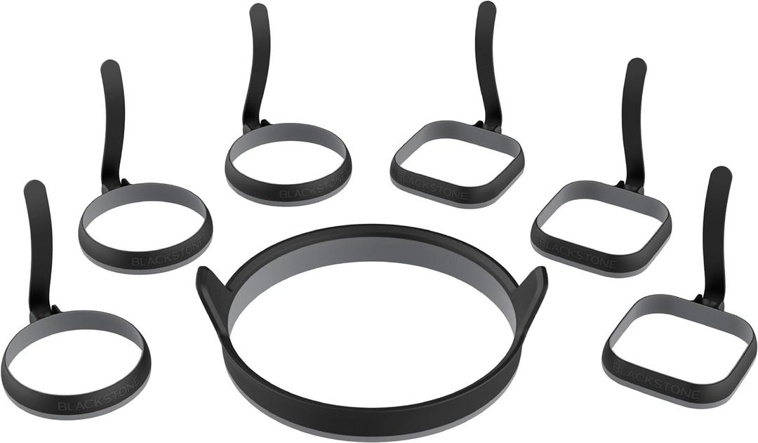 Blackstone Egg & Omelet Ring Kit (7 Piece Set) Non Stick Silicone Egg & Omelette Cooker Mold for Pancake, Patties & English Muffin Round Egg Cooking ShaperGriddle Accessories for Breakfast - 5515