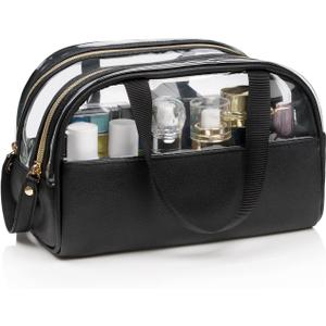 Ethereal Clear Makeup Bag, Large Opening TSA Approved Toiletry Bag Portable Cosmetic Bag for Women Tote Bag Waterproof Travel Makeup Bag Organizer (Black)