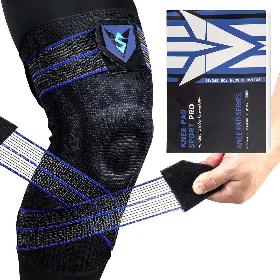 (4 in 1) Professional Knee Brace Built-in Copper Joe Full Leg Compression Sleeve, Adjustable and Detachable Straps - Knee Brace for Men & Women, with Patella Gel Pads & Side Stabilizers, Knee Support Protector for Running, Meniscus Tear, Arthritis