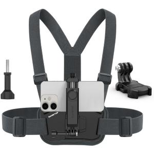 Phone Chest Mount Harness Holder Mobile Phone Strap Clip Compatible with iPhone Samsung GoPro 13/12/11/10/9/8 DJI Osmo and Most Cell Phones Action Cameras POV/VLOG