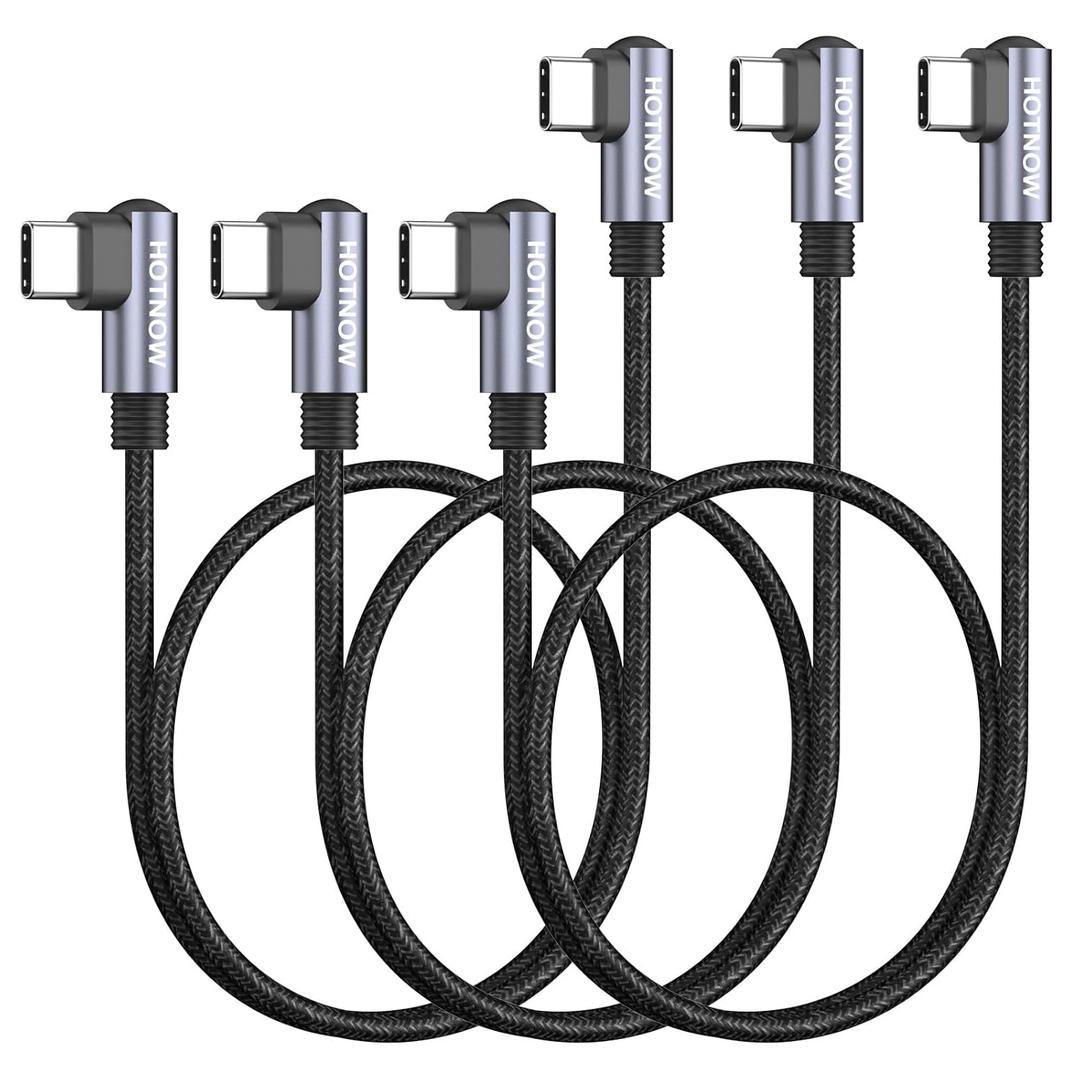 USB C to USB C Cable 1.5FT 3 Pack, Right Angle 90 Degree Type C to C PD 65W Fast Charging Cords, Compatible with iPhone 17/16/15, Galaxy S25 S24 S23 S22 and USB Type C Devices