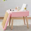 BRIAN & DANY Vanity Stool, Sherpa Vanity Stool Chair with Storage, Rectangle Makeup Chair Soft Padded Seat with Legs for Bedroom (Pink)