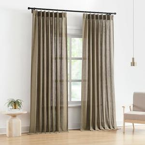 Vision Home Brown Pinch Pleated Semi Sheer Curtains Textured Linen Blended Light Filtering Window Curtains 84 inch for Living Room Bedroom Pinch Pleat Drapes with Hooks 2 Panels 40" Wx84 L