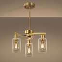 3-Light Gold Dining Room Chandeliers Over Table, Contemporary Kitchen Island Pendant Lighting, Industrial Hanging Light Fixture for Entryway Hallway Foyer Bedroom, Clear Glass Shade