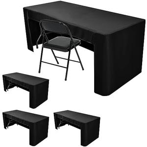 Nasitos 4 Pack 8 foot Black Table Cloth Fitted Trade Show Table Covers for Rectangular Table -Open Back Folding Table Covers Washable and Wrinkle Resistant Table Cloth for Craft Show, Weddings, Events