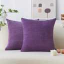 Home Brilliant Purple Pillow Covers Set of 2 Striped Velvet Corduroy Decorative Euro Sham Throw Pillow Cover for Couch, 26 x 26 inch, Eggplant