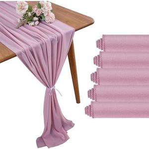 BEDDEB 29x120 Inches 5 Pack Dusty Pink Chiffon Table Runner 10Ft Sheer Wedding Table Runner Romantic Tulle Table Runner for Rustic Wedding Decor Birthday Party Bridal Baby Shower Table Decoration