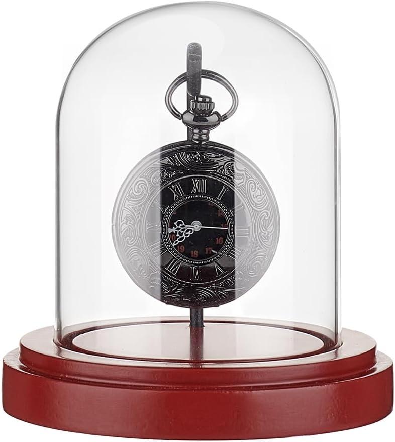 PH PandaHall 3 x 4 inch Pocket Watch Display Case Glass Watch Dome Cloche with Metal Hook Display Jar with Wood Base Display Dome Showcase for Pocket Watches Medals Collectibles Photos Father's Day