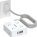 Surge Protector Power Strip - CHCORE 5Ft Braided Extension Cord with 8 Outlets with 4 USB (2 USB C) Charging Ports, Flat Plug Multi Plug Outlet Extender Charging Station for Home Office, ETL, White