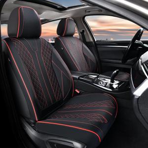 FLORICH Leather Car Seat Covers, Automotive Seat Cover 2 Pack Waterproof Seat Covers for Cars Driver Seat Cover Protectors Universal Fit for Most Cars SUV Trucks Vehicles, Black&Red Line (FrontPair)