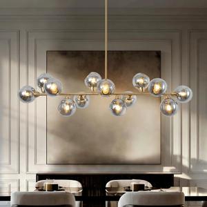 Linear Chandeliers Dining Room Gold Sputnik Chandelier 13-Lights Modern Glass Globe Chandelier 59 Inch 13 Lights Linear Dining Room Light Fixture