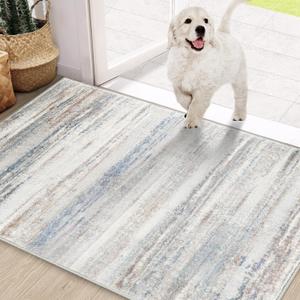 COMSLE Door Mat, Front Door Mat Indoor for Entrance Faux Wool Absorbent Non Slip Modern Throw Rug for Entryway Hallway Muddy Paws - Pet Friendly, 24x48 Inches, Machine Washable (Gray Brown)