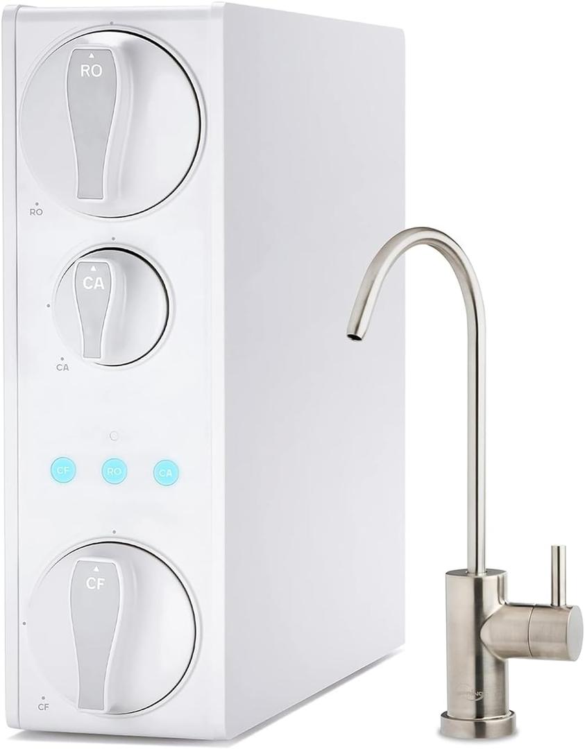 iSpring RO500AK-BN Reverse Osmosis Water Filter, NSF 58 Certified, 500 GPD Tankless Under Sink RO System, Natural pH Alkaline Remineralization, 2:1 Pure to Drain Ratio, Brushed Nickel Faucet (White)