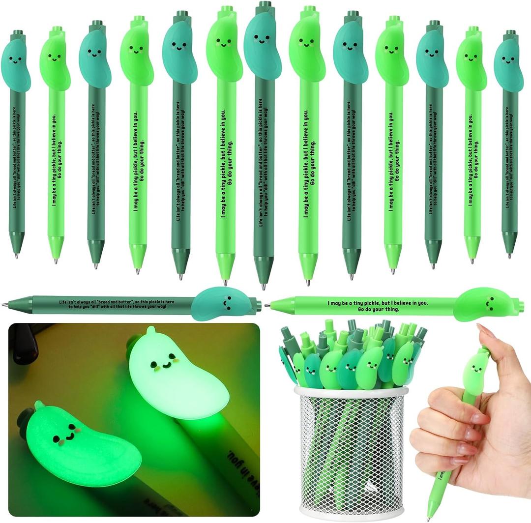 30 Pcs Pickle Pens Bulk Luminous Positive Emotional Support Pickle Pens Thank You Appreciation Gifts Bulk for Employees Coworkers Staff Teacher Team Volunteers