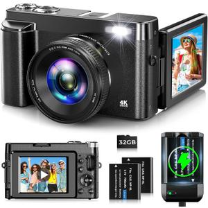 4K Digital Camera for Photography Autofocus 48MP Vlogging Camera for YouTube with 3'' 180Flip Screen 16X Digital Zoom 4K Video Compact Travel Camera with SD Card,Flash, Anti-Shake (Black)