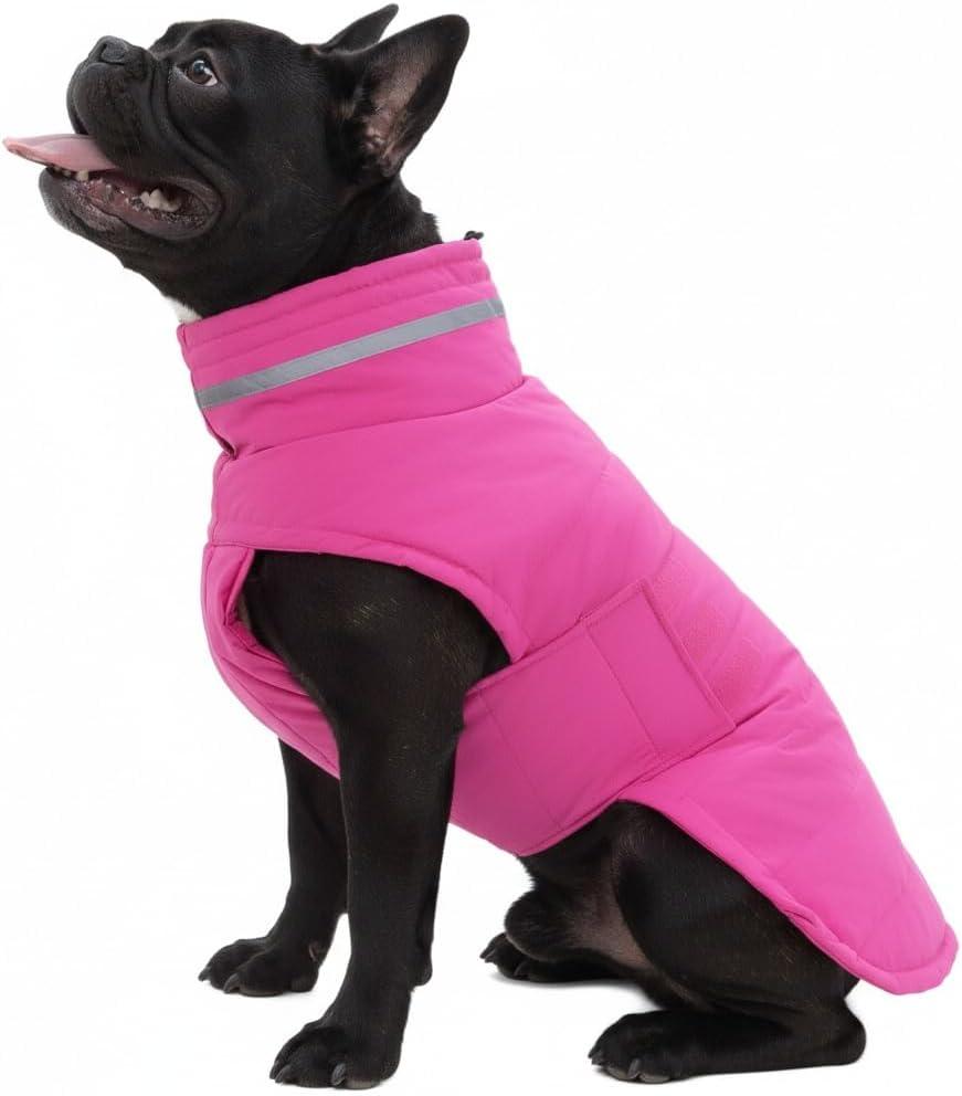 Mklhgty Waterproof Dog Coat for Small Dogs, Warm Dog Winter Jacket, Reflective Windproof Turtleneck Dog Cold Weather Coats with Adjustable Hook & Loop - Pink - S