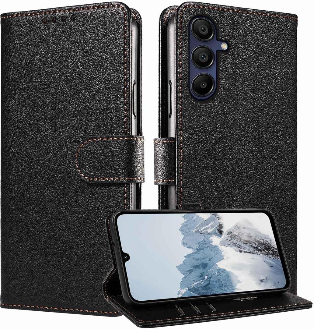 JanCalm for Samsung Galaxy A15 Case Wallet,RFID Blocking Phone Flip Cases,[Card Holder/Cash Slots] [Kickstand] Magnetic Clasp Leather Protective Folio Cover (Black)