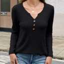 Edelqual Womens Long Sleeve Tops 2025 Fall Winter Sweater Casual Henley V Neck Shirts Light Tunic Trendy Fashion Clothes (L)