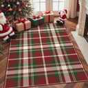 Christmas 5x7 Area Rugs for Living Room Bedroom,Xmas Checkered Buffalo Plaid Rug,Machine Washable Low Pile Non Slip Soft Indoor Floor Carpet,Holiday Decorative Rug for Dining Room,Ivy-Red Tartan