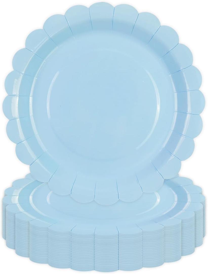 50 Pcs Blue Paper Plates 7 Inch, Scalloped Paper Plates Disposable Cake Dessert Dinner Plate for Birthday Baby Shower Wedding Party Decorative Supplies (Blue, 7 INCH)