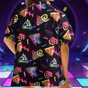 80s 90s Outfits for Women 80's Retro Theme Party Shirt 80s Hawaiian Shirt Neon Hawaii Button Down Short Sleeve Tops (Black, XL)