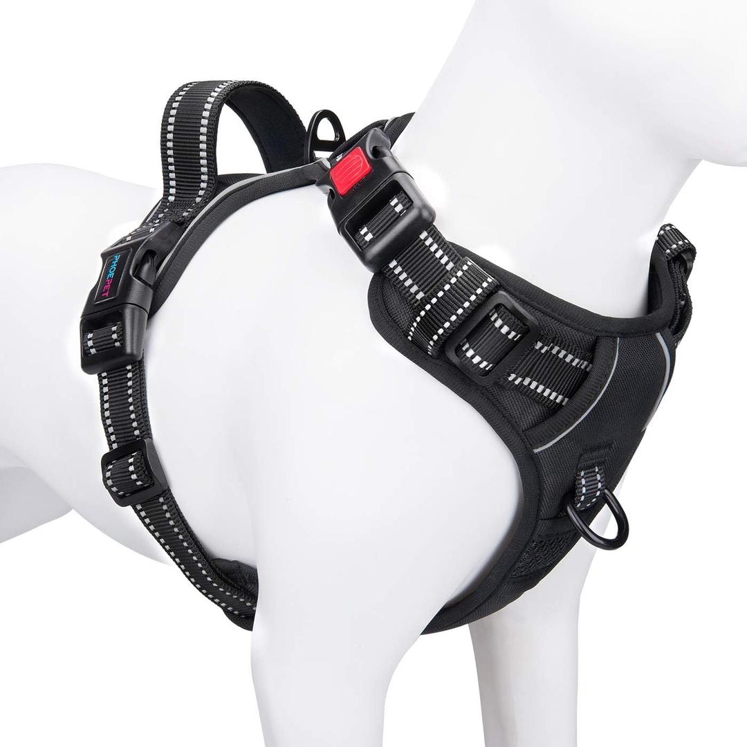 PHOEPET No Pull Dog Harnesses for Dogs Reflective Adjustable Front Clip Vest with Handle 2 Metal Rings 3 Buckles [Easy to Put on & Take Off](XS, Black)