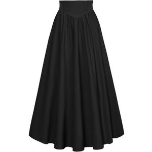 Scarlet Darkness Women Renaissance Maxi Skirt Flowy Long Skirts Victorian High Waisted Skirt (Black, L)