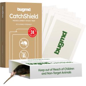 BugMD CatchShield Glue & Sticky Traps for Mice, Rats & Insects Non-Toxic Pest Control, 24-Pack, Pet & Family Friendly, Extra-Strength, Ready-to-Use Adhesive Traps