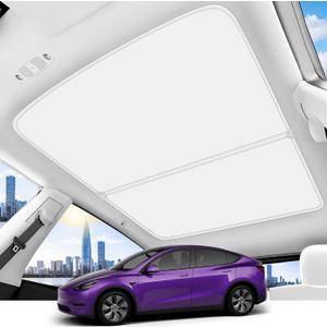 2025 Upgrade Sunshade Roof for Tesla Model Y 2025-2020 [No-Gap/Sag-Free] Middle Magnetic Component Glass Roof Sunshade Heat Insulation for Tesla Model Y Accessories 2025-2020 White Beige